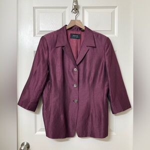 Dana Buchman Women’s Purple Satin Linen Blazer Jacket 16 Retro Party Cosplay